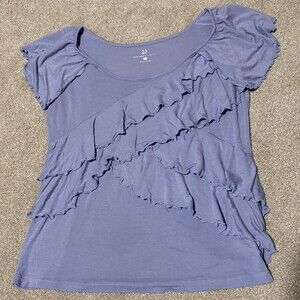 New York & Company Womens Sleeveless Blouse Ruffles Stretch Periwinkle Purple, M